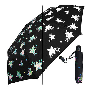 New inventions 8ribs 3 folding umbrella magic rain umbrella color changing