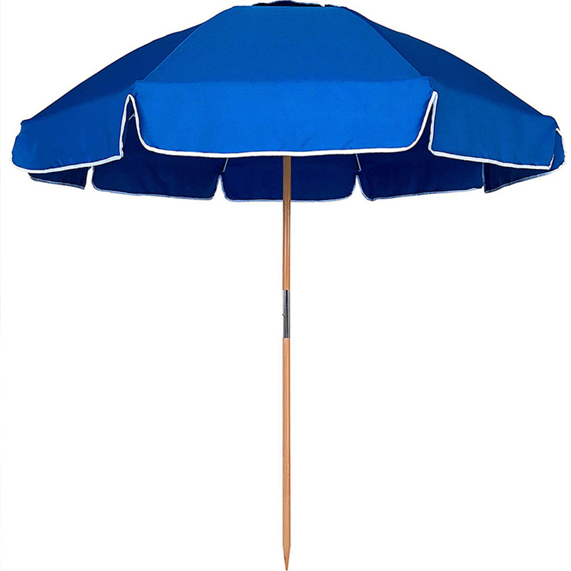 Custom Commercial Promotional Cheap Waterproof Wooden Pole Sun Parasol Beach Umbrella