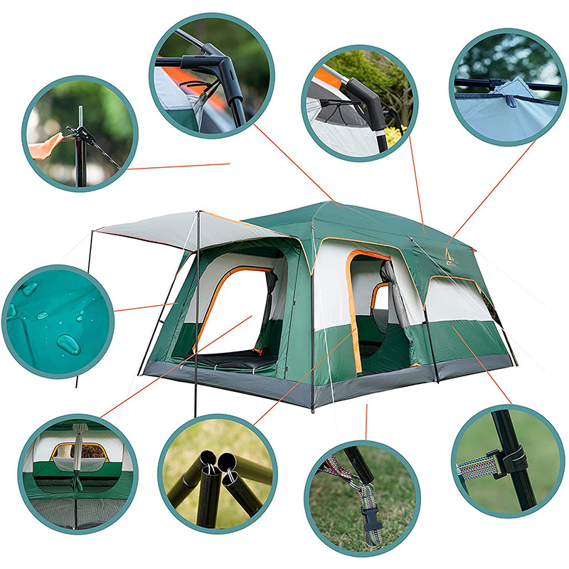 Heavy Duty luxury  8-12 Persons Two Bedroom One Living Room Double Layer Waterproof Family Camping Tents