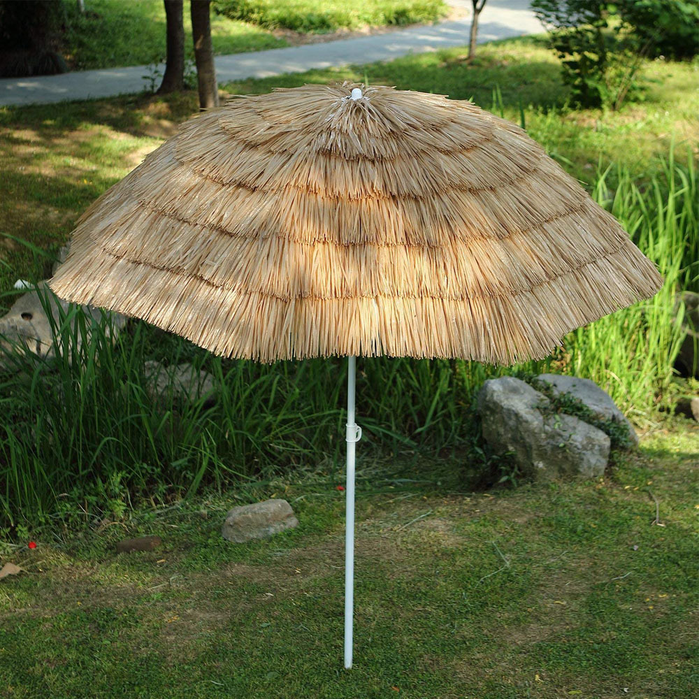 China Small Luxury Decorative Cheap Fashion Light Outdoor Beach Promotion PP Grass Straw Umbrella With tasselss