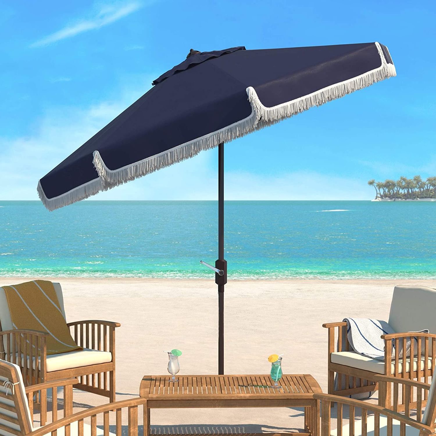 Decorative Hot Sales Modern Safety 8bits Outdoor Garden Umbrella With Tassels