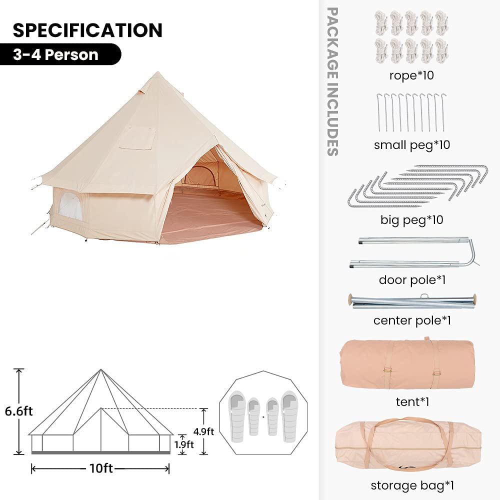 3M 4M 5M 6M 7M Camping Outdoor Luxury Teepee Yurt 4-season Waterproof Cotton Canvas Bell Tent For Sale