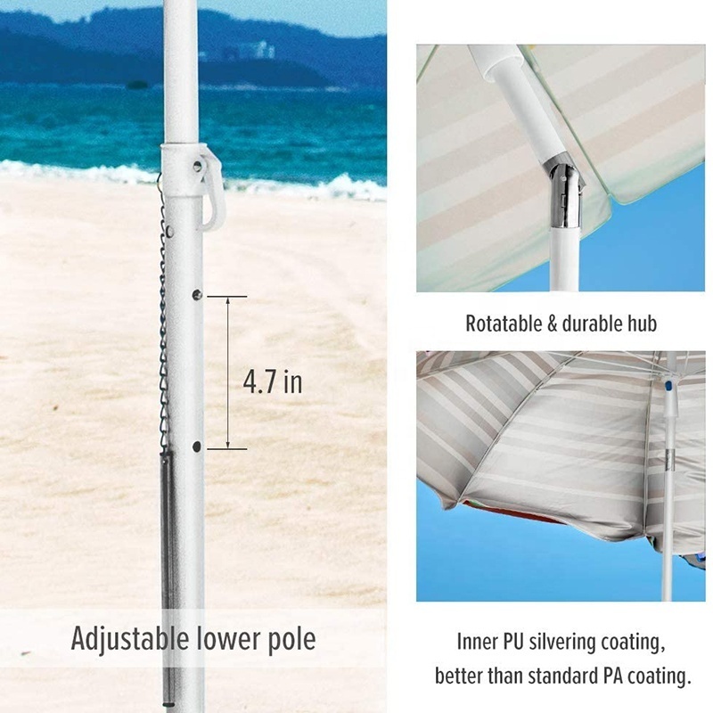 Black Striped 6.5 Ft Sun Beach Umbrella Custom Design Outdoor Sun Umbrella Accept Logo Printing