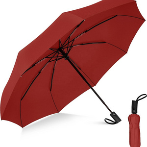 Red  Folding Windproof Mini Umbrella - Auto Open and Close Button and 9 Rib Reinforced Canopy