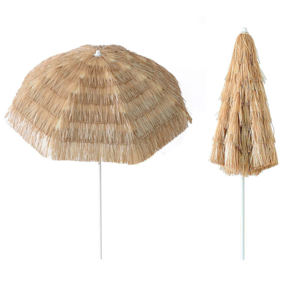 China Small Luxury Decorative Cheap Fashion Light Outdoor Beach Promotion PP Grass Straw Umbrella With tasselss