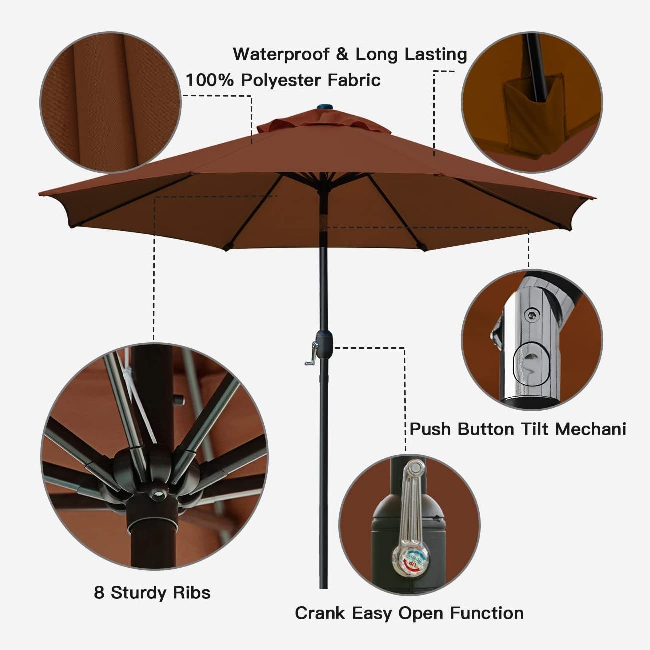 Heavy Duty Market Umbrella Outdoor Aluminum Patio Parasol Umbrella For Garden