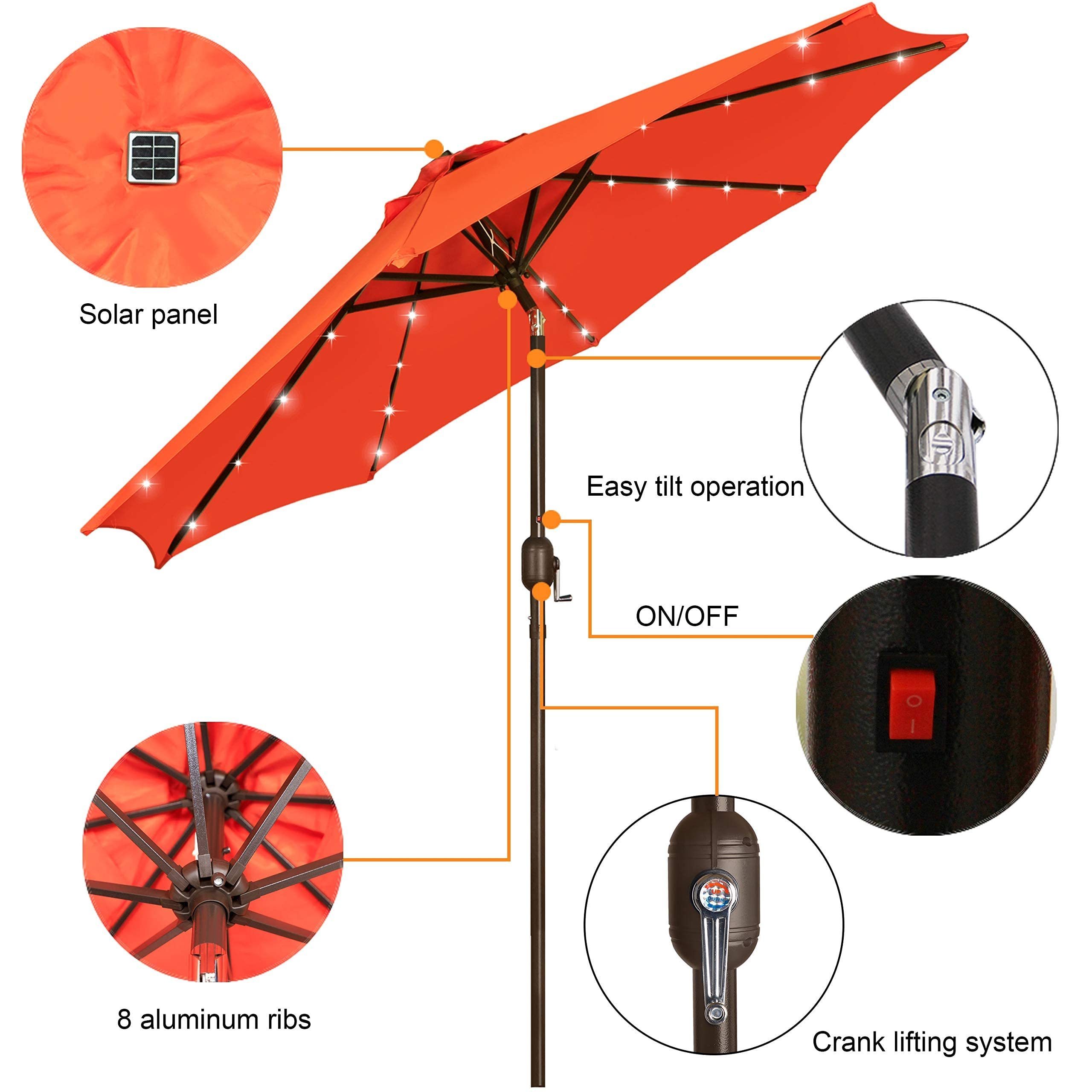 Wholesale Aluminum Frame Solar Powered Led Patio Umbrella 2.7m Garden Umbrella With Tilt