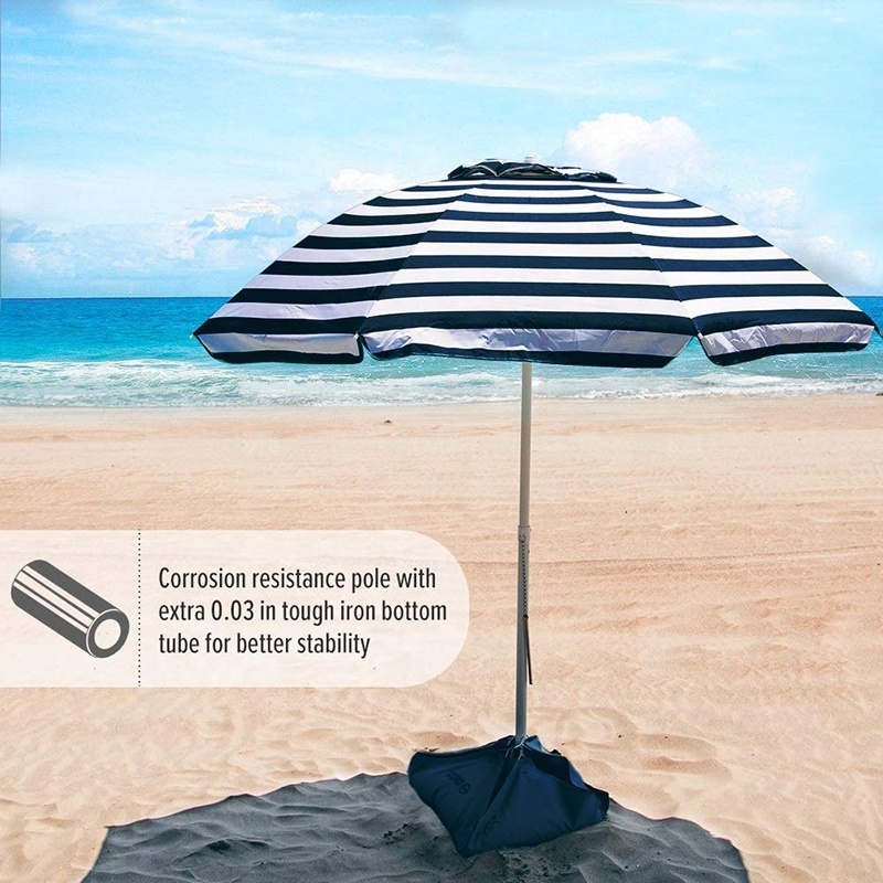 Black Striped 6.5 Ft Sun Beach Umbrella Custom Design Outdoor Sun Umbrella Accept Logo Printing