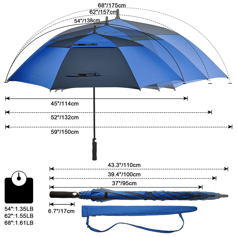 Wholesale Custom Windproof Double Layer Extra Large Oversized 68 Inch Golf Umbrella With Uv Protection