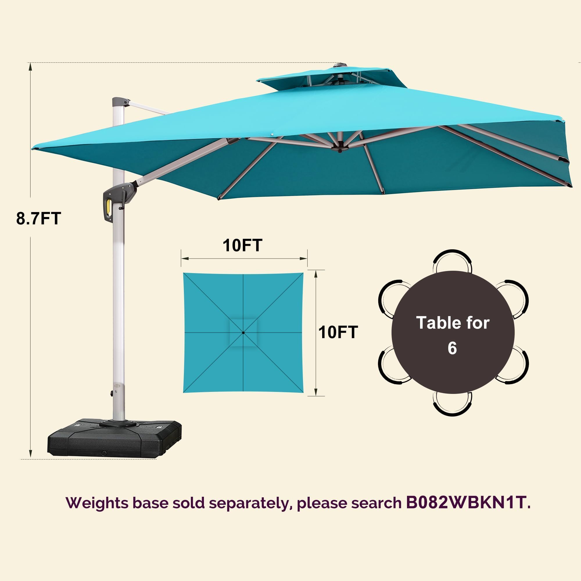 Modern Heavy Duty Cantilever Garden Umbrella 10 Ft Square Patio Umbrella With 360 Degree Tilt