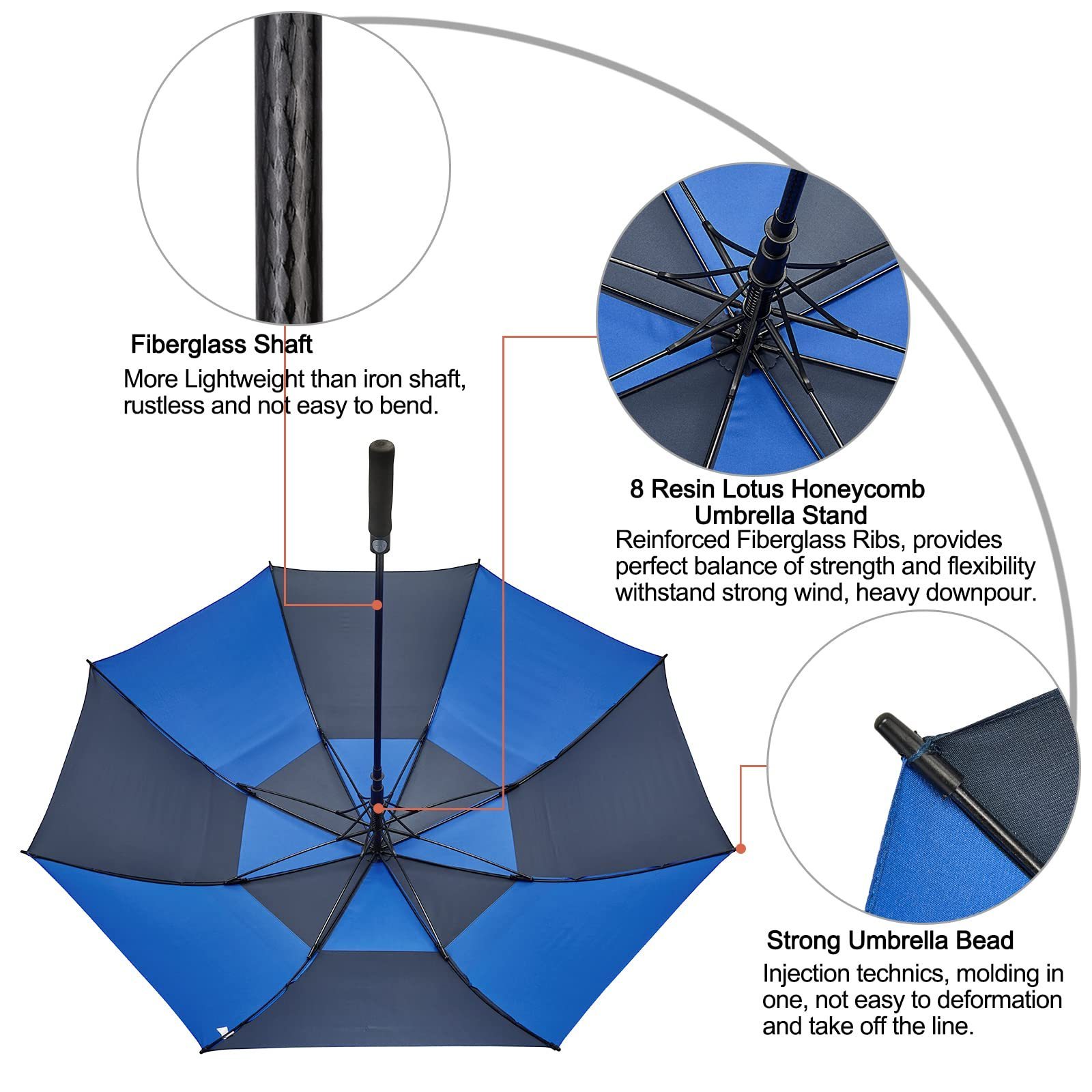 Wholesale Custom Windproof Double Layer Extra Large Oversized 68 Inch Golf Umbrella With Uv Protection