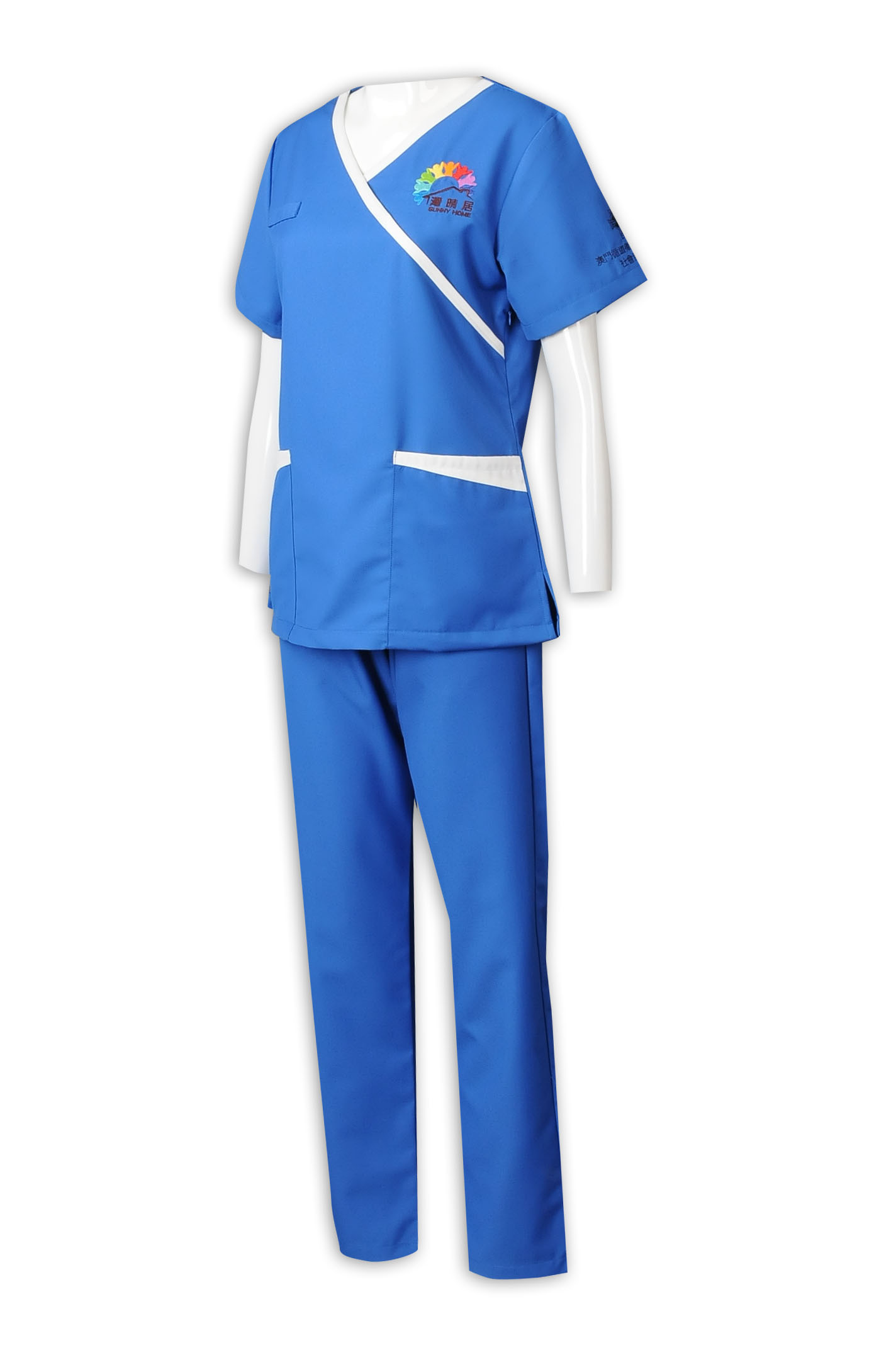 High Quality Fashionable Blue 4 Way Stretch Spandex V Neck Hospital Staff Uniform Nursing Medical Scrubs