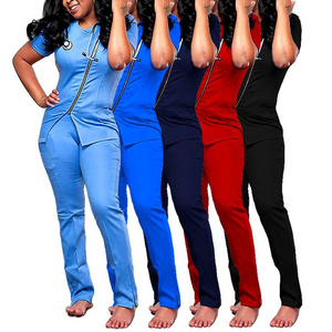 Hot Sale Hospital Uniforms Tops+Pants Suits Pet Clinic Nursing Scrubs Women Uniform Short Sleeved Scrubs Uniforms Sets Wholesale