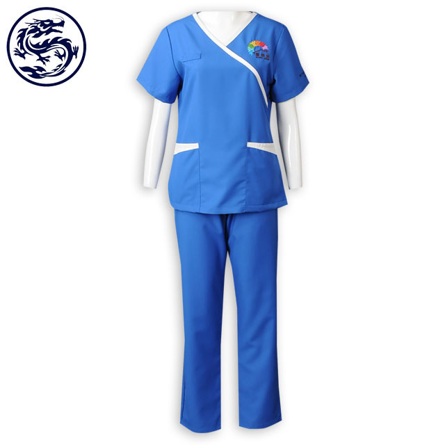 High Quality Fashionable Blue 4 Way Stretch Spandex V Neck Hospital Staff Uniform Nursing Medical Scrubs