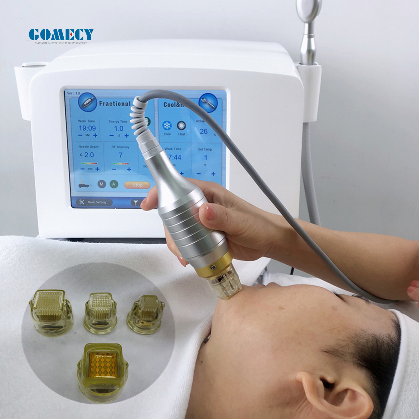 GOMECY 2 in1 R-F Fractional Microneedle Machine with Cold Hammer Anti Acne Stretch Marks Radio-frequency Microneedling device