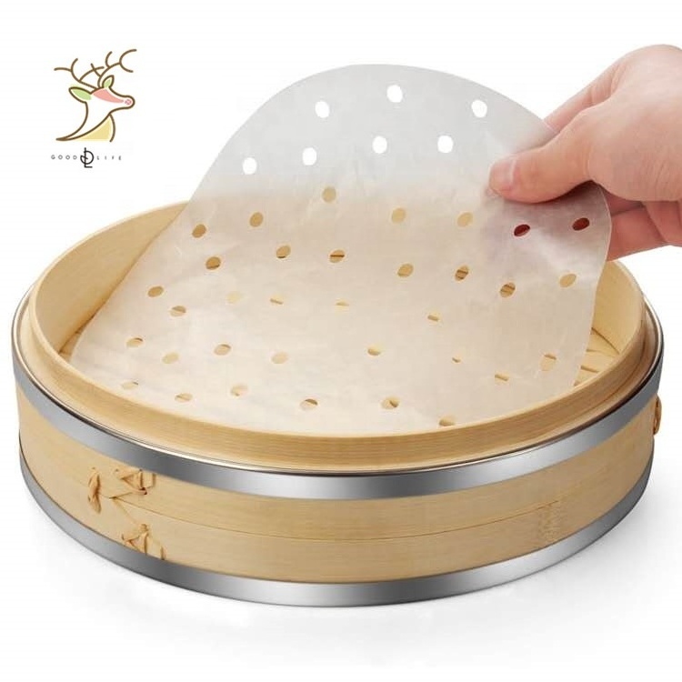 Bamboo Steamer Basket Set (10 inch) Eco-Friendly Chinese Kitchen Steamer for Cooking Food 50x Stainless Steel Banding Liners