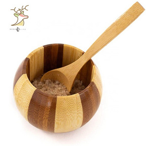 Bottle Bamboo wooden Salt Can Spice Jar Salt Shaker mixing bowl With Lid And Spoon