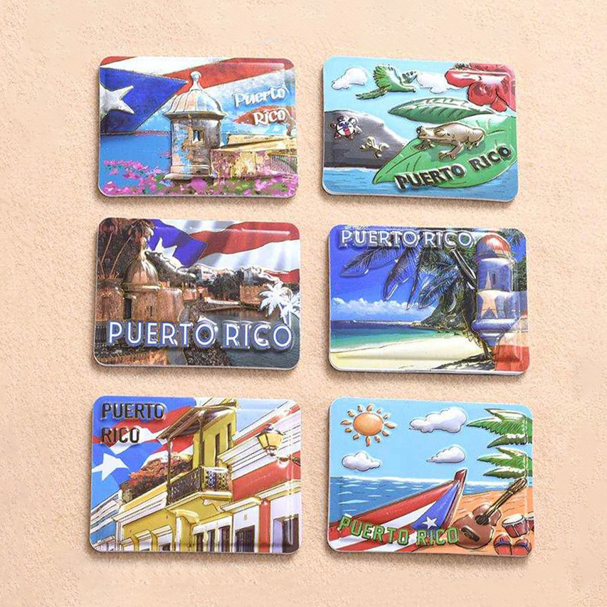 Wholesale Custom Logo Puerto Rico 3D Tourist Souvenirs Hand Painted Poly Resin Fridge Magnets