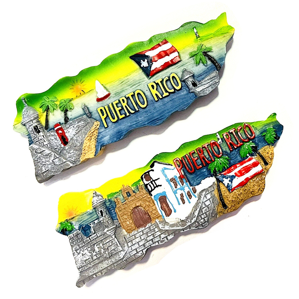 Wholesale Custom Logo Puerto Rico 3D Tourist Souvenirs Hand Painted Poly Resin Fridge Magnets