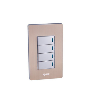 Igoto America type brushed plate electrical 4 Gang 1 Way switches with neon light 4 Gang 2 Way switch with neon light