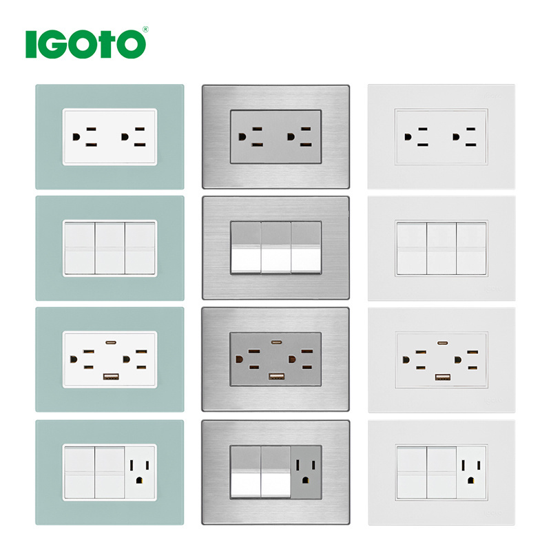 Igoto America Standard home sockets and switches electrical 2 3 gang electrical light switches 2 Way wall switch and sockets