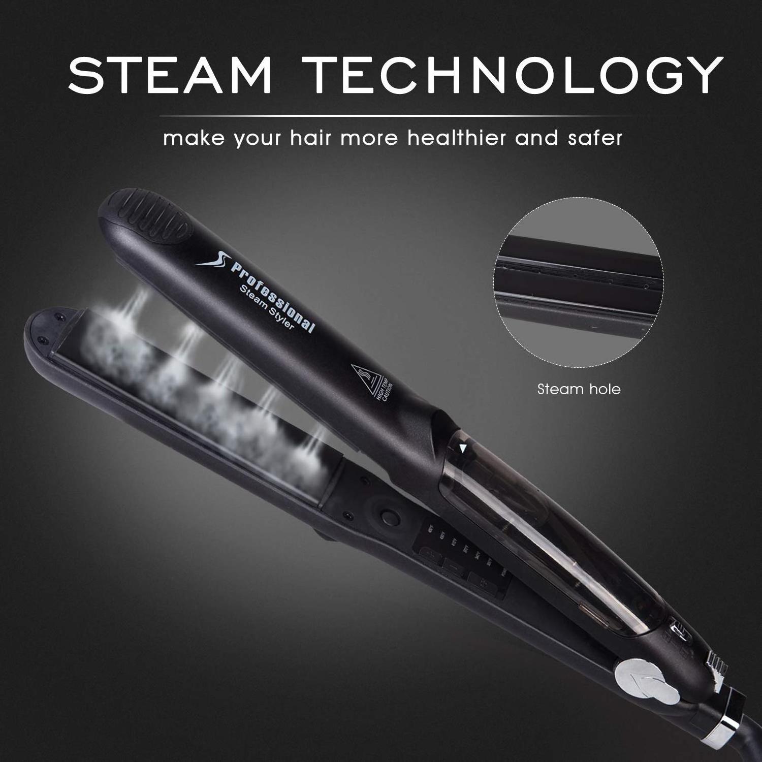 Steam Straightener for Hair Professional Steam Flat Iron Salon Ceramic Tourmaline Vapor Steam Ionic Straightening Iron 2 in 1