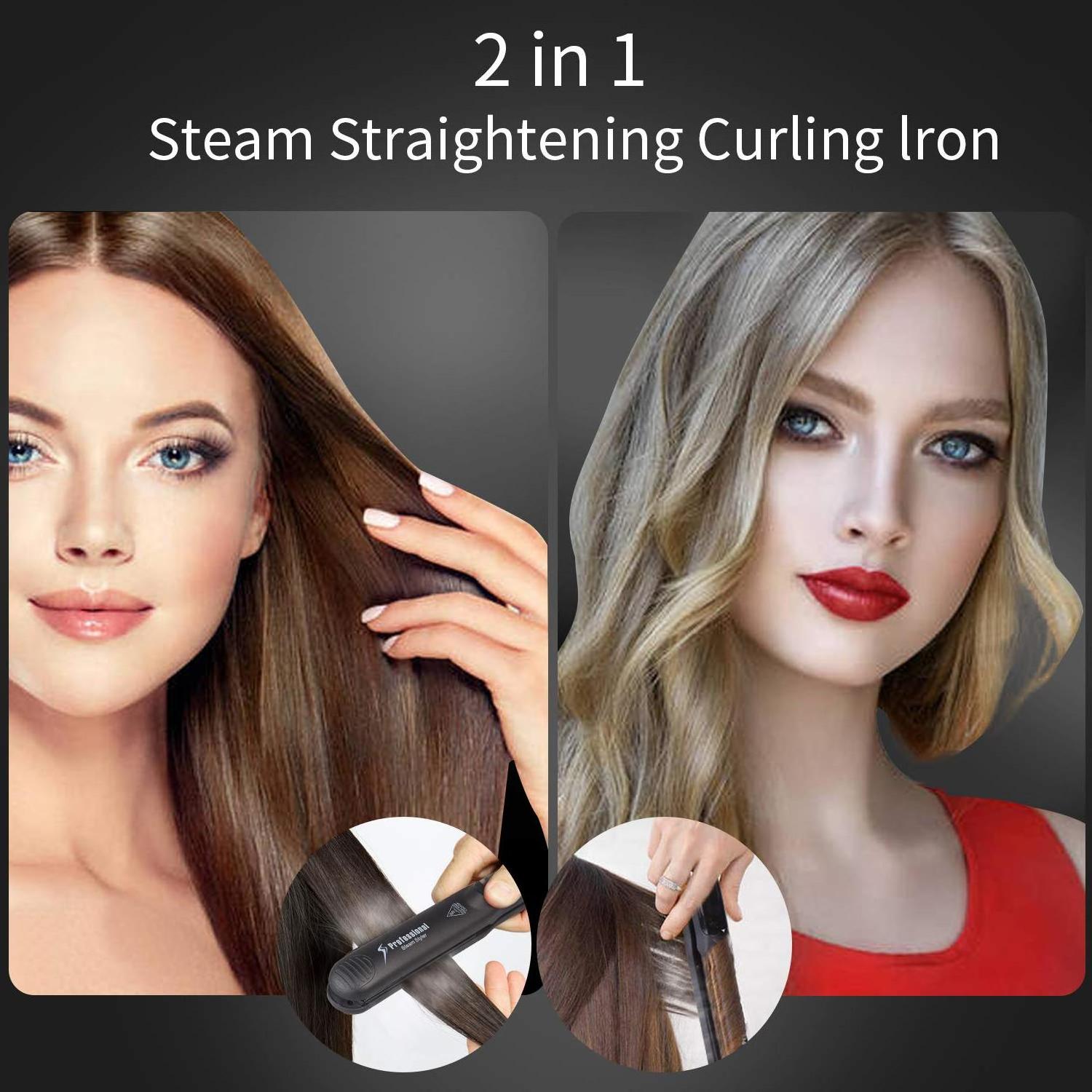 Steam Straightener for Hair Professional Steam Flat Iron Salon Ceramic Tourmaline Vapor Steam Ionic Straightening Iron 2 in 1