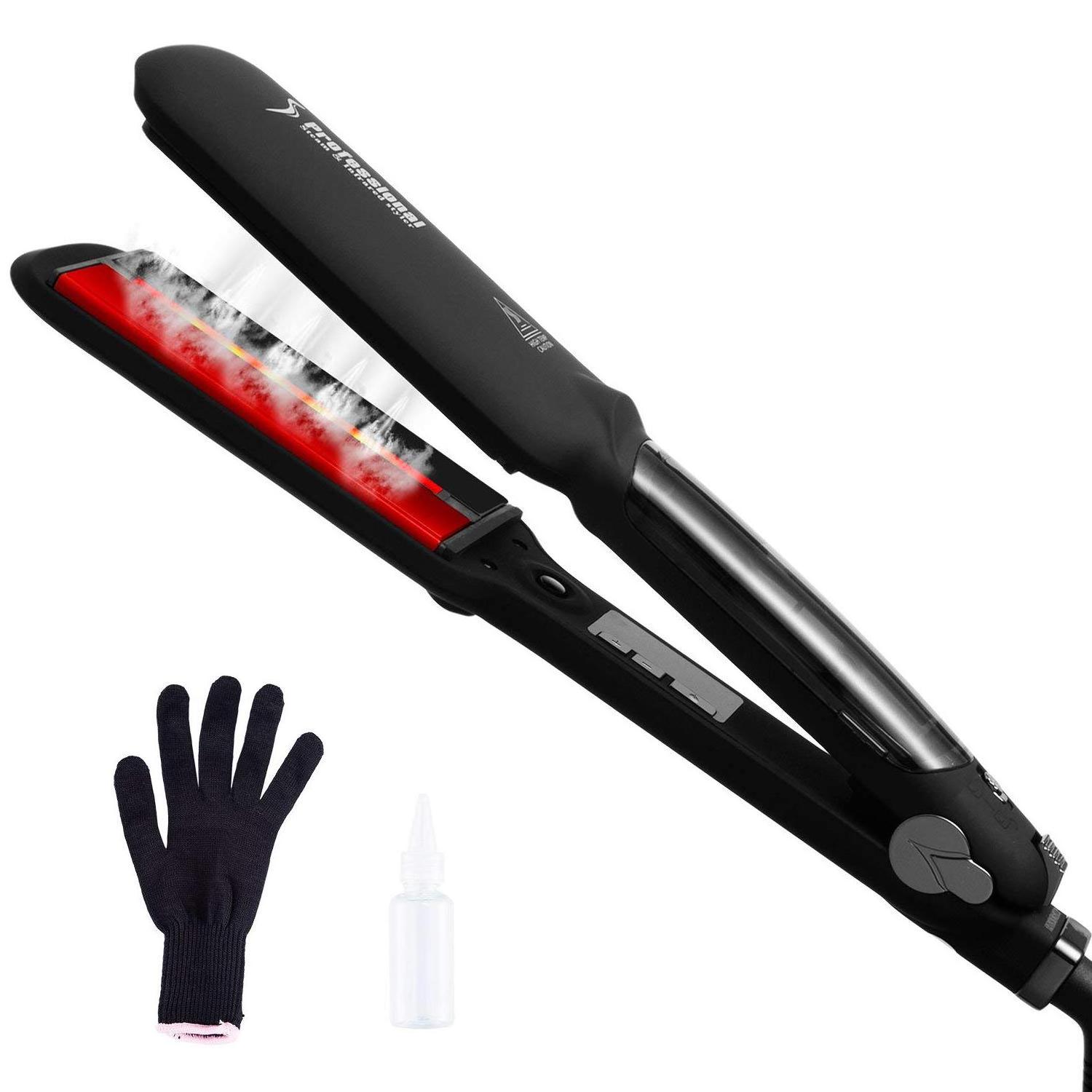 Steam Straightener for Hair Professional Steam Flat Iron Salon Ceramic Tourmaline Vapor Steam Ionic Straightening Iron 2 in 1