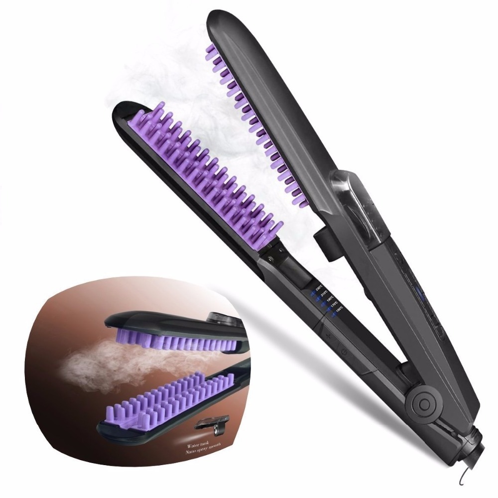 Salon home use steam hair treatment electric steampod hair straightener comb brush