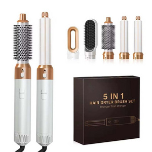 5 IN 1 Hair Styler One Step Blow Brush Set Hot Air Comb Curler with Interchangeable Brush Rotate Head Hair Dryer Brush