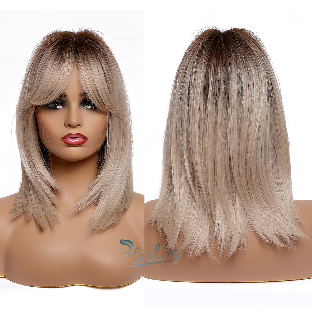 OEM Straight Ombre Light Blonde Wigs with Bangs futura synthetic wig cheap  woman hair wig loja de peruca