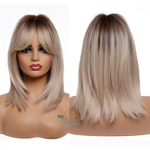 OEM Straight Ombre Light Blonde Wigs with Bangs futura synthetic wig cheap  woman hair wig loja de peruca