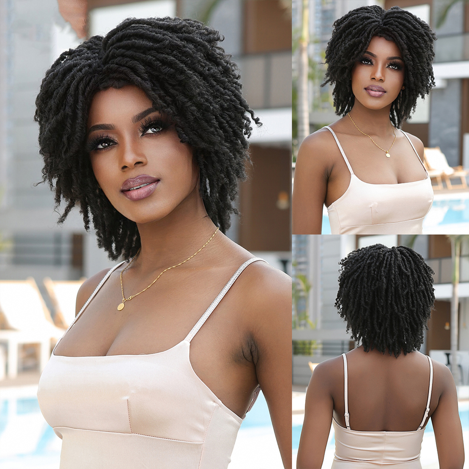 Black Short Braided Synthetic Wigs Hair Afro Twisted Curly Bob DreadLock Wigs for Black Women Men Daily Party Wig Heat Resistant