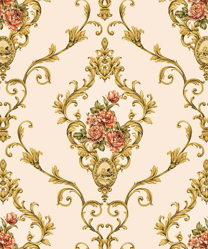 Rococo style pvc wallpaper rose bouquet pvc wallpaper