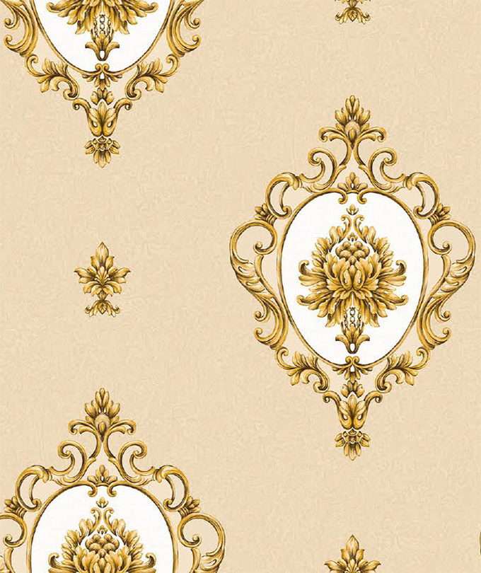 Nordic style gold cup shape Damask big flower on white background PVC wallpaper in stock