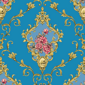 Rococo style pvc wallpaper rose bouquet pvc wallpaper