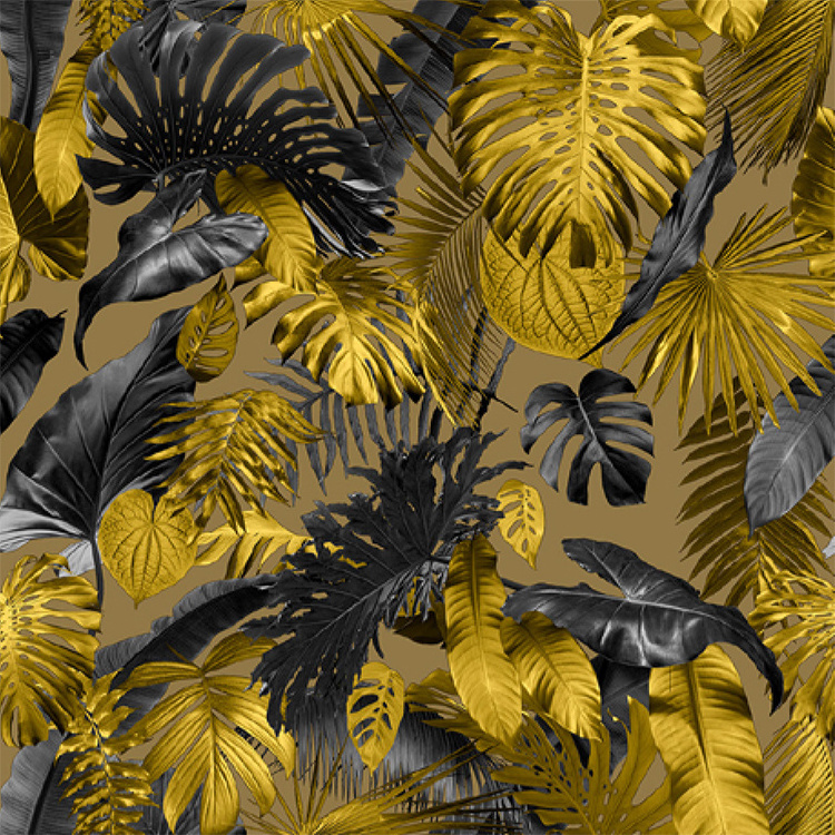 Immersive tropical rainforest broadleaf forest golden leaves PVC wallpaper ihave wall paper