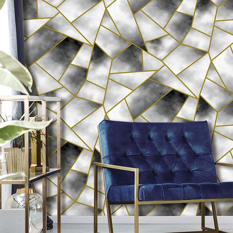 Abstract geometric pattern gradient color wallpaper gold line irregular lattice wallpaper