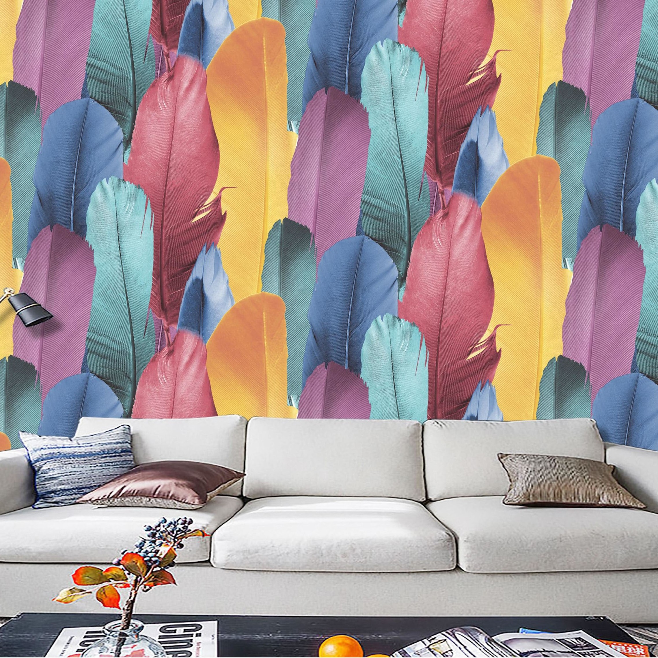 3D art wallpaper colorful feathers Oil painting design pvc wallpapers roll wall coverings