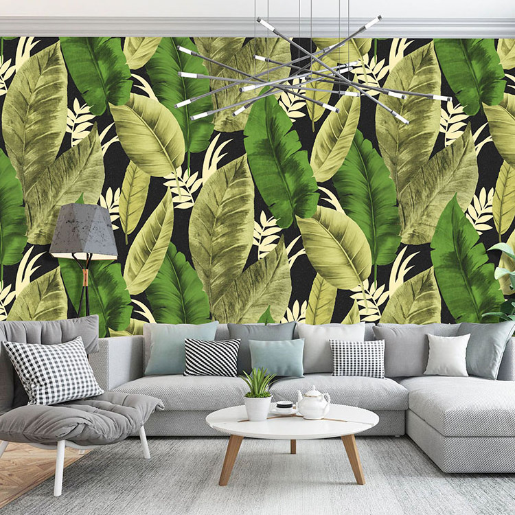 hot selling Tropical Reinforest Summer Plant Leaf Palm Wallpapers Leaves pvc Wall Paper