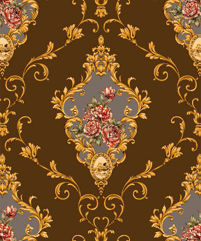 Rococo style pvc wallpaper rose bouquet pvc wallpaper