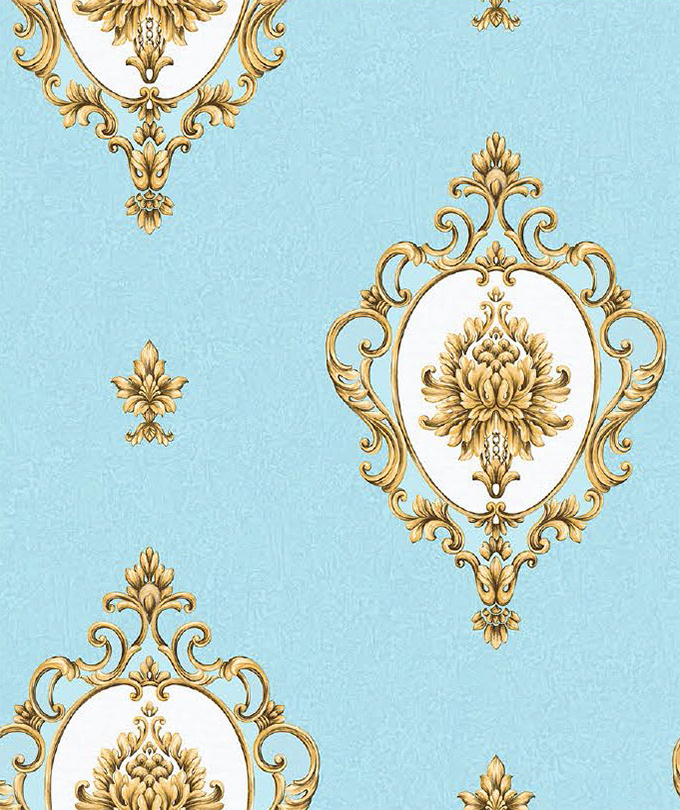 Nordic style gold cup shape Damask big flower on white background PVC wallpaper in stock