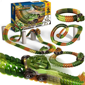 Dinosaur Toys Race Track Flexible Train Tracks with 8 Dinosaurs Electric Race Cars Vehicle play set