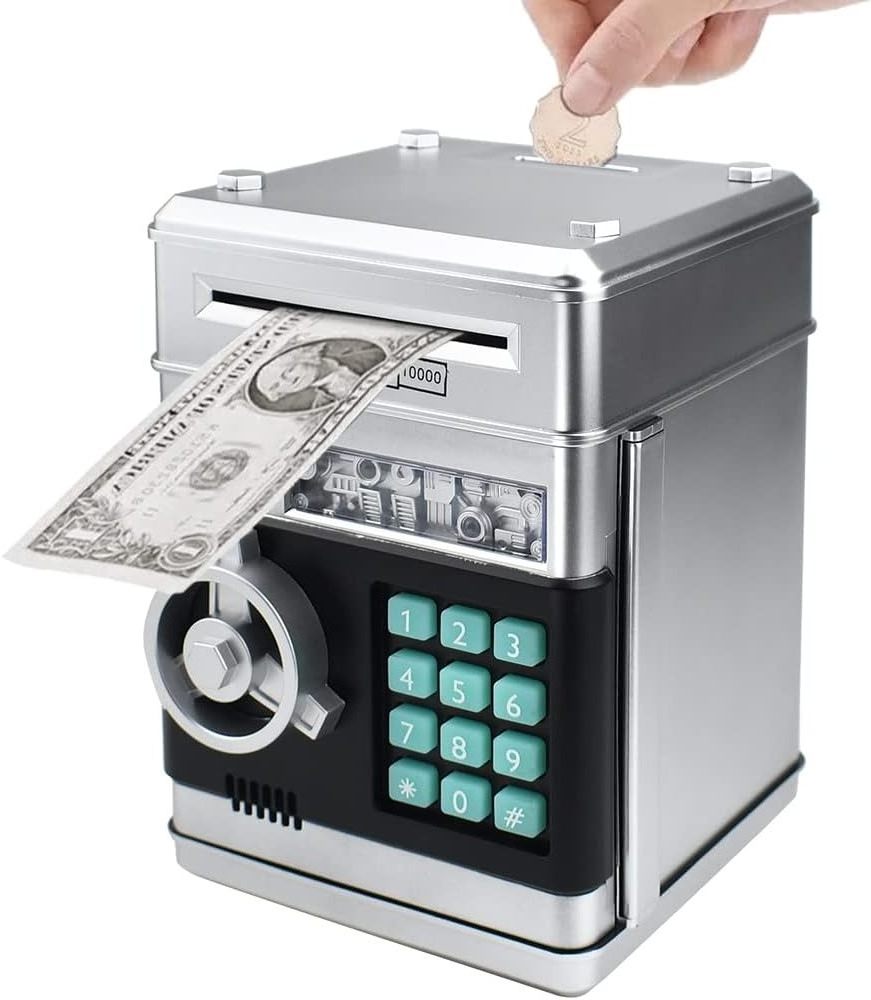 with password electronic mini atm machine money saving box spardose coin alcancias tirelires cash register piggy bank