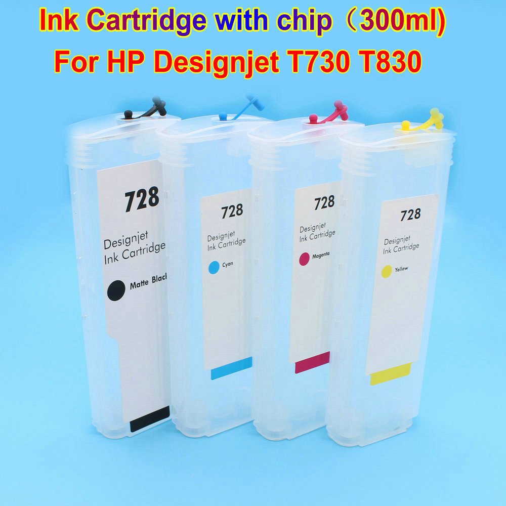 For HP 728 Refillable Ink Cartridge With Chip Printer Refill Ink Cartridges For HP Designjet T730 T830 Print Plotter 300ML Kit