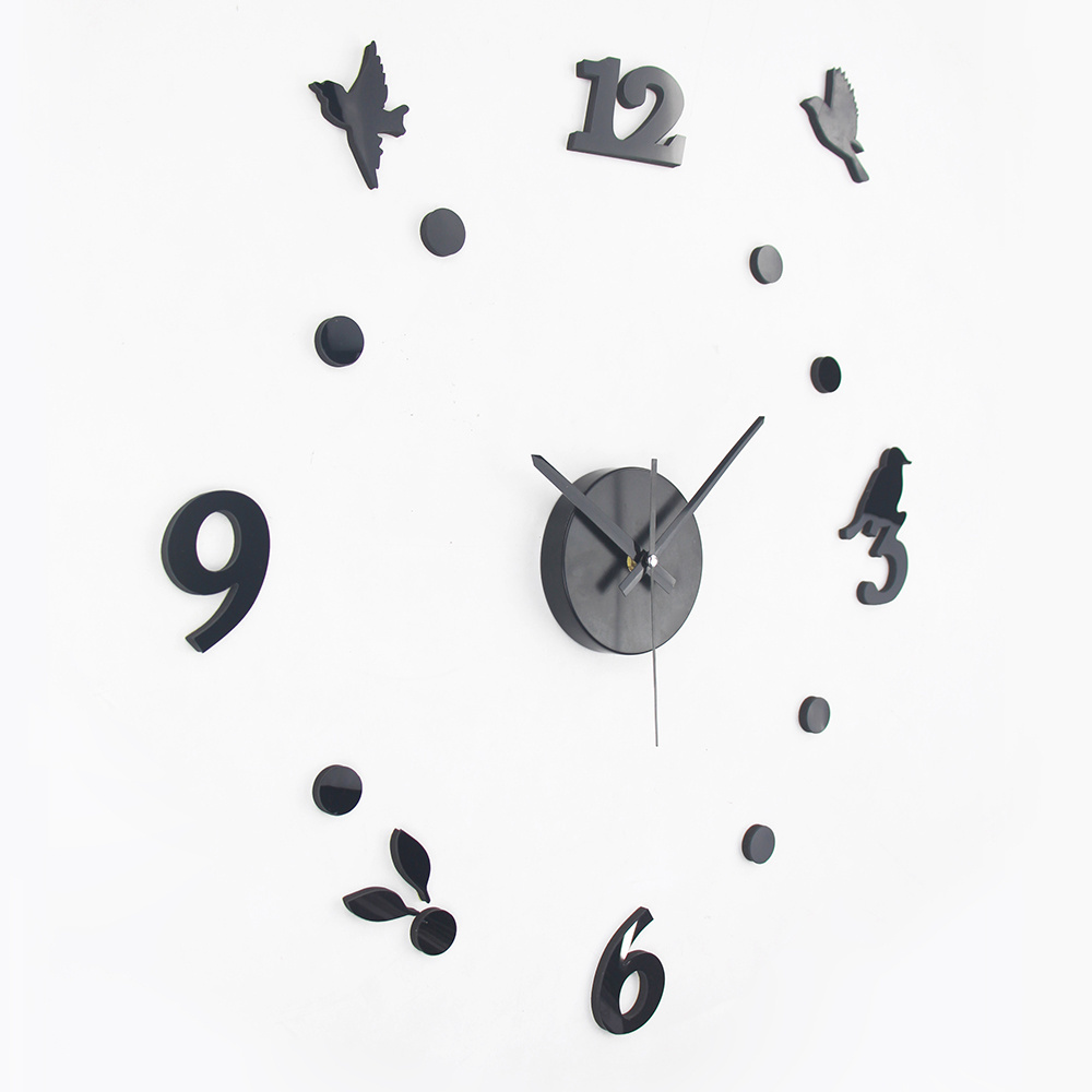 Black Birds Wall Clock 3D DIY Home Decor Mirror Stickers Wall Watch