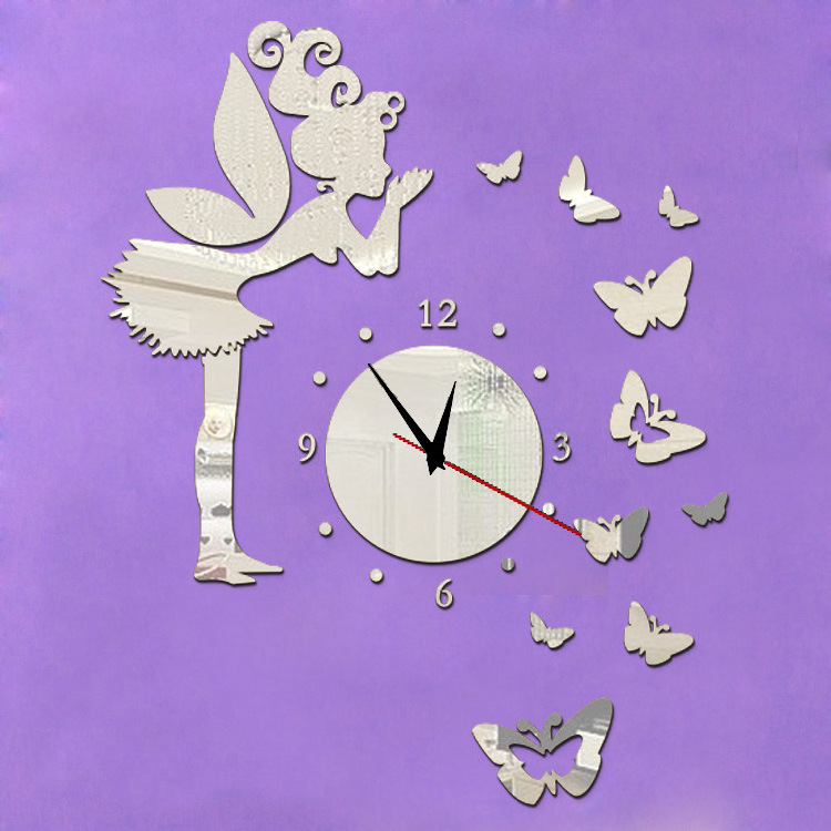 luxury Butterfly DIY large creative nordic Acrylic Mirror Clocks design for Kids reloj de pared 3d horloge clock wall home decor