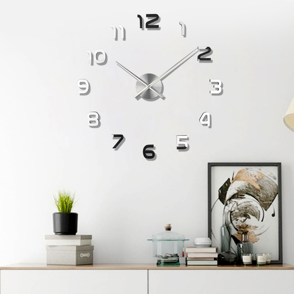 3D Wall Clock DIY Large Decorative Wall Sticker Clocks Foam + Acrylic Mirror + Watch EVA Aluminum Living Room Art for Home 10CM