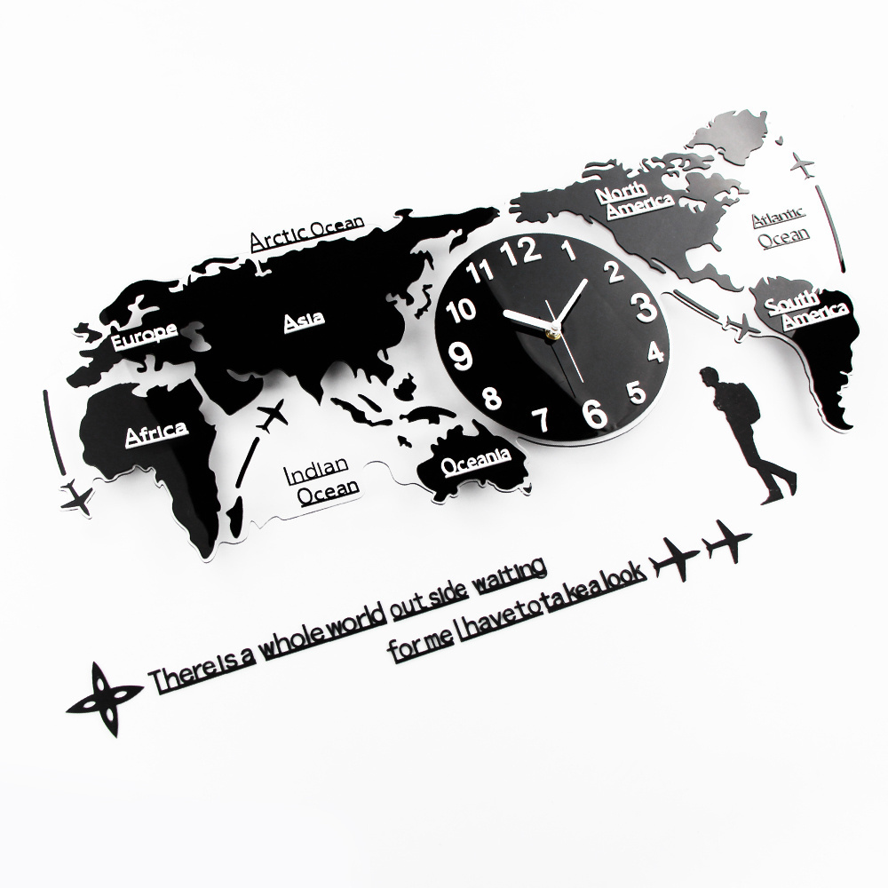 Large World Map Clocks Modern Home Decoration Wall Clock Sticker Relojes Horloge 3d Diy Hotel Unique Art Design Digital Acrylic