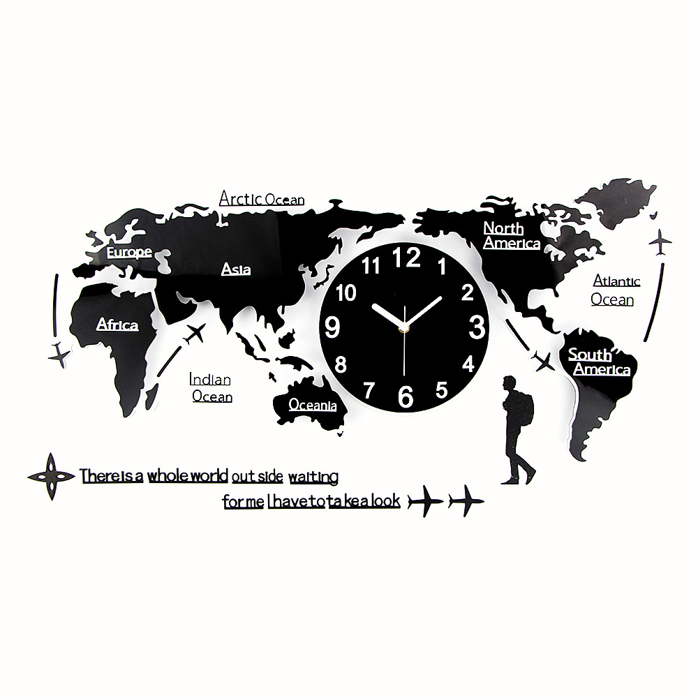 Large World Map Clocks Modern Home Decoration Wall Clock Sticker Relojes Horloge 3d Diy Hotel Unique Art Design Digital Acrylic